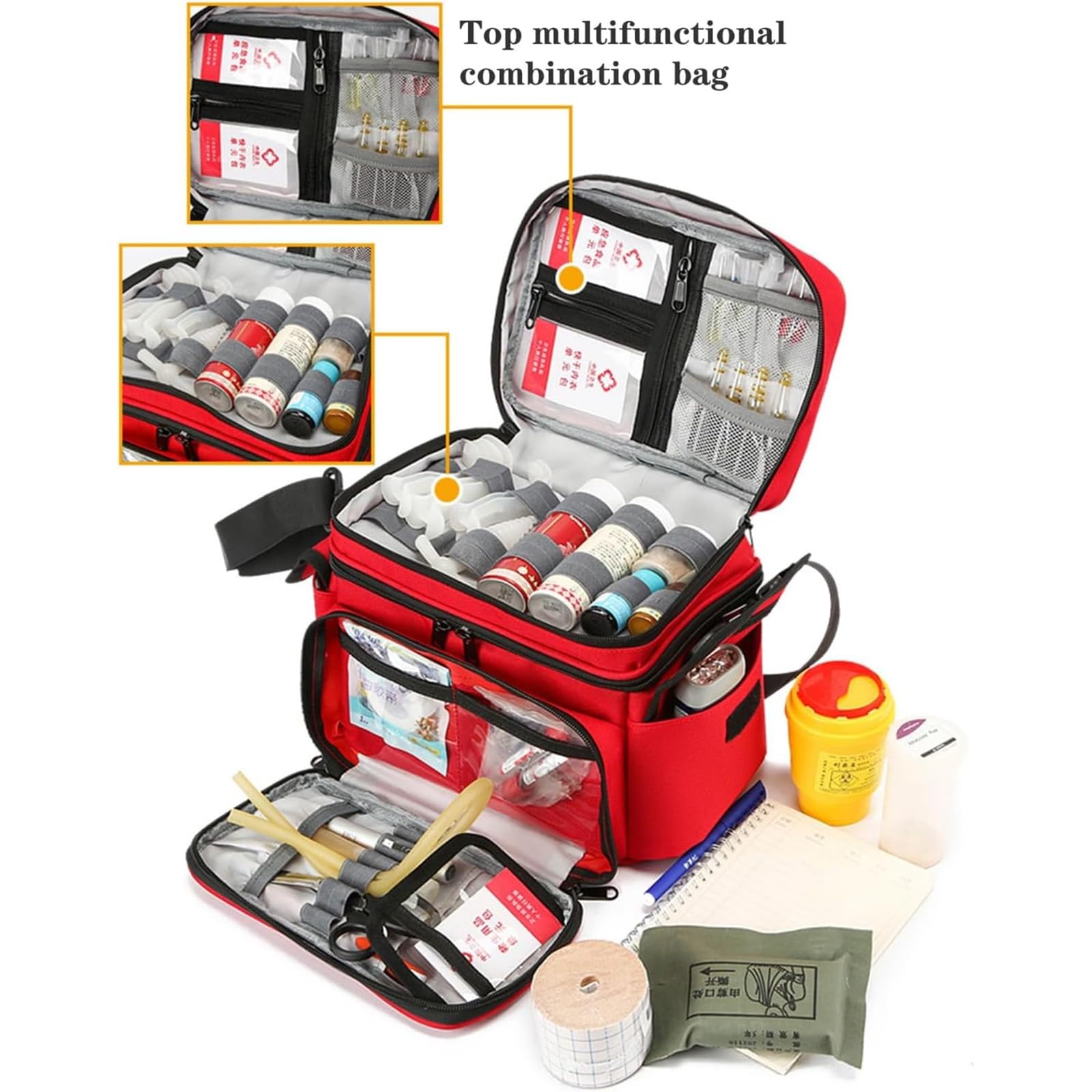 Bolsa De Primeros Auxilios Vacía Profesional, Bolsa Táctica Médica De Primeros Auxilios Con Múltiples Bolsillos, Doble Capa Y Duradera, Bandas Reflectantes Y Viaje Seguro, Para Médicos De Enfermería.
