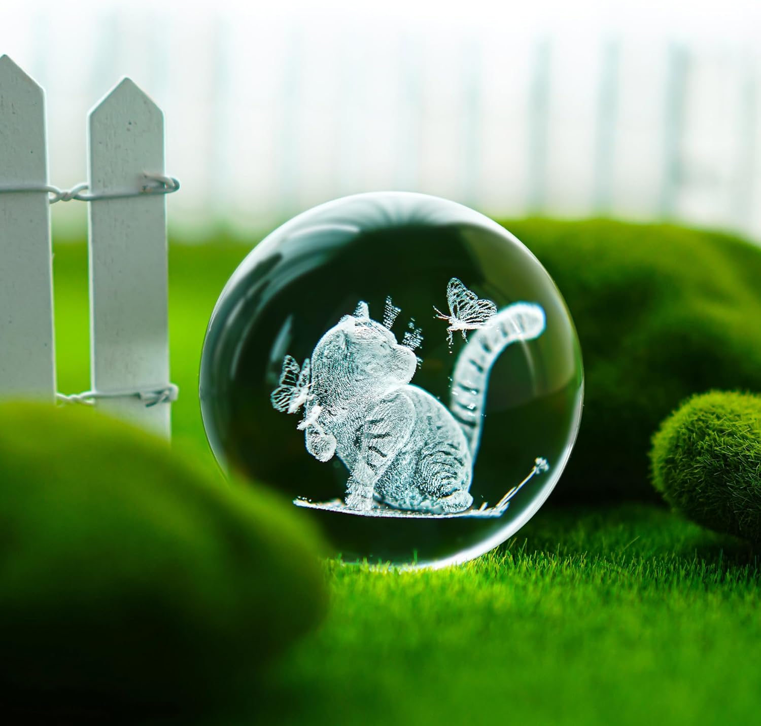 3D Cat Crystal Ball Decor for Home Glass Laser Engraved Cat with Butterflies Paperweight Ball with Stand - Image 9