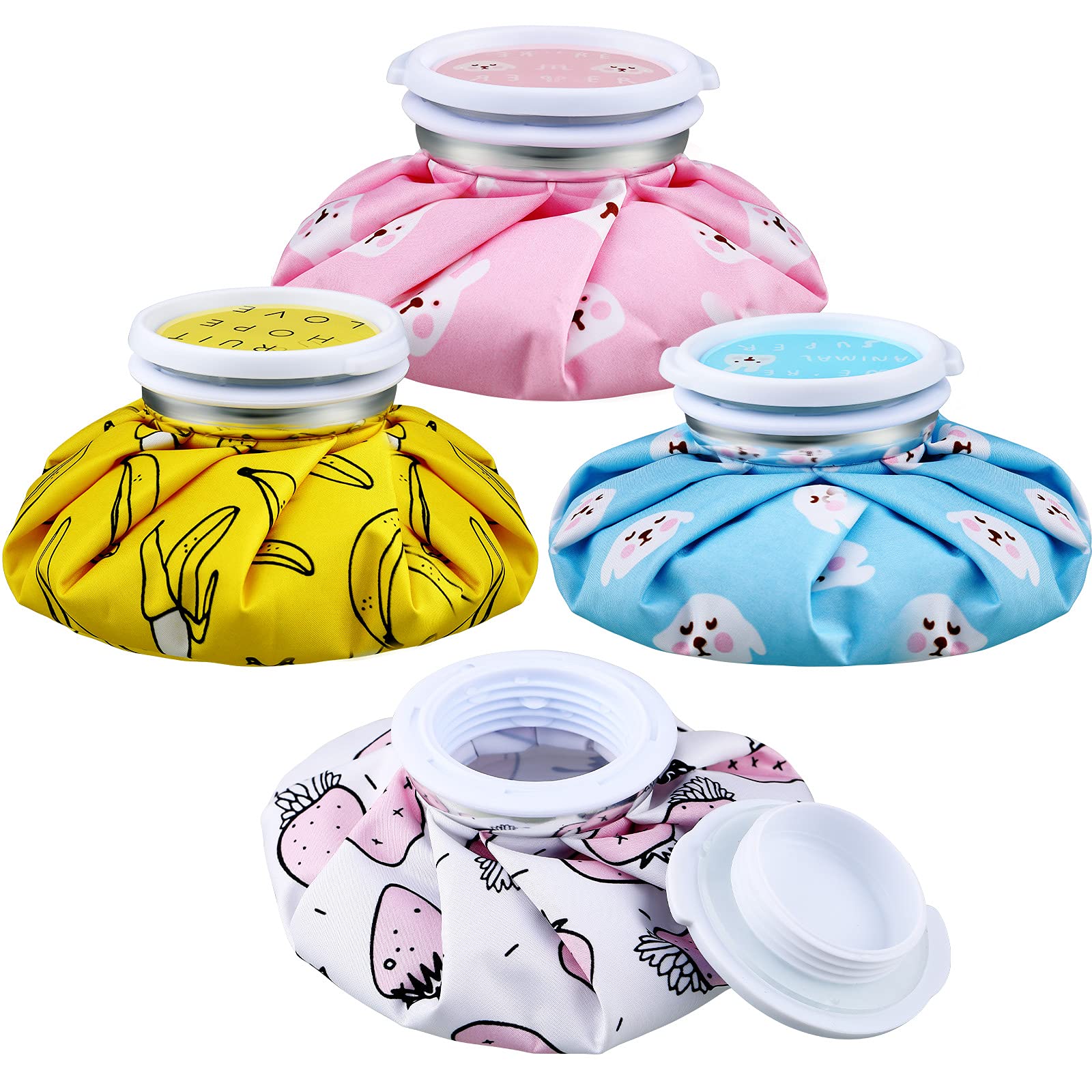 Honoson 4 Pack Reusable Ice Pack and Hot Water Bag for Adults for Hot & Cold No-Leak Elastic Breathable Ice Bag(Cute Fruit Style)