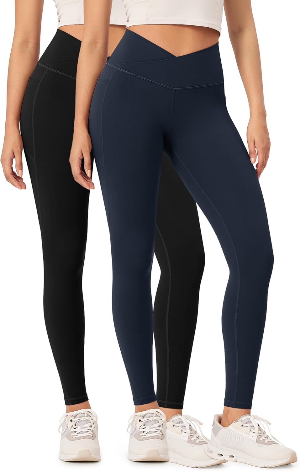 ODODOS 2 Pack Buttery Soft Cross Waist Leggings with Pockets for Women, ODCLOUD 25" / 28" Crossover Lounge Yoga Pants