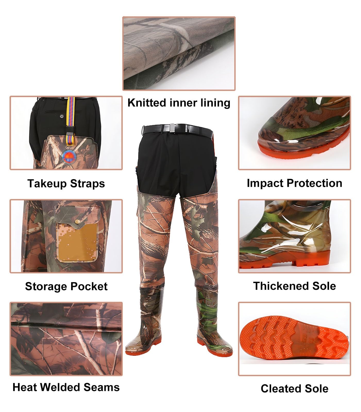 Pantaloni da Pesca all'aperto, Stivali mimetici da Esterno, Stivali da Pesca in Nylon a 2 Strati in PVC Impermeabili e Traspiranti, per la Pesca nelle paludi di Caccia (5.5)