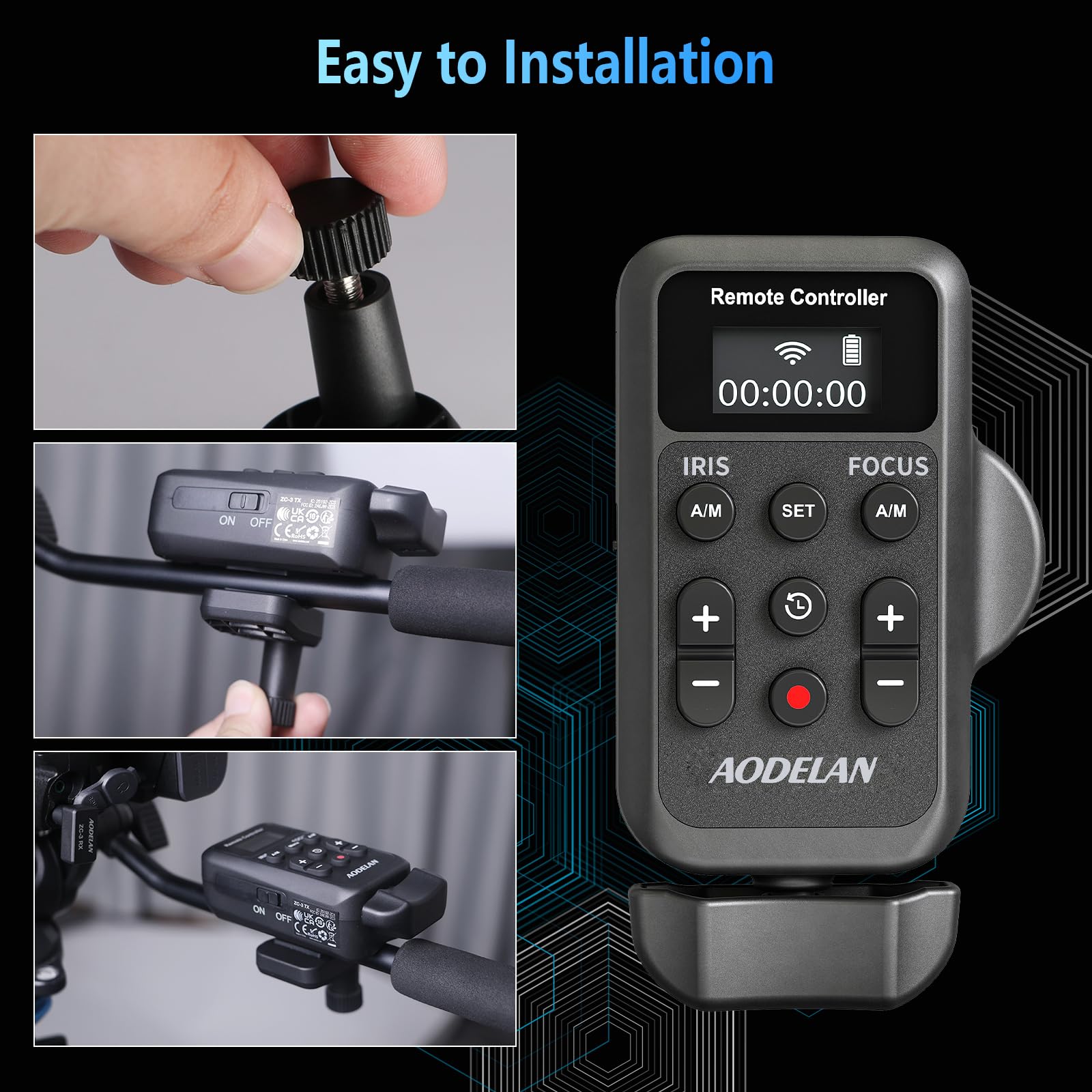 Contrôleur de Zoom sans Fil Sony Canon AODELAN pour Caméscope avec Câble Jack 2,5 mm Focus Iris