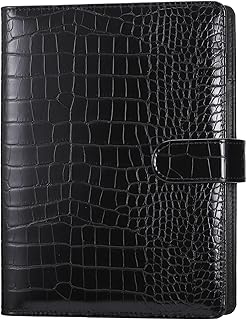 JIANTA A5 Binder 6 Loch Ringbuch aus Kunstleder Budget Binder achfüllbar mit Innertaschen Notebook A5 Schwarz(Krokodilleder-Muster ohne Innenpapier)