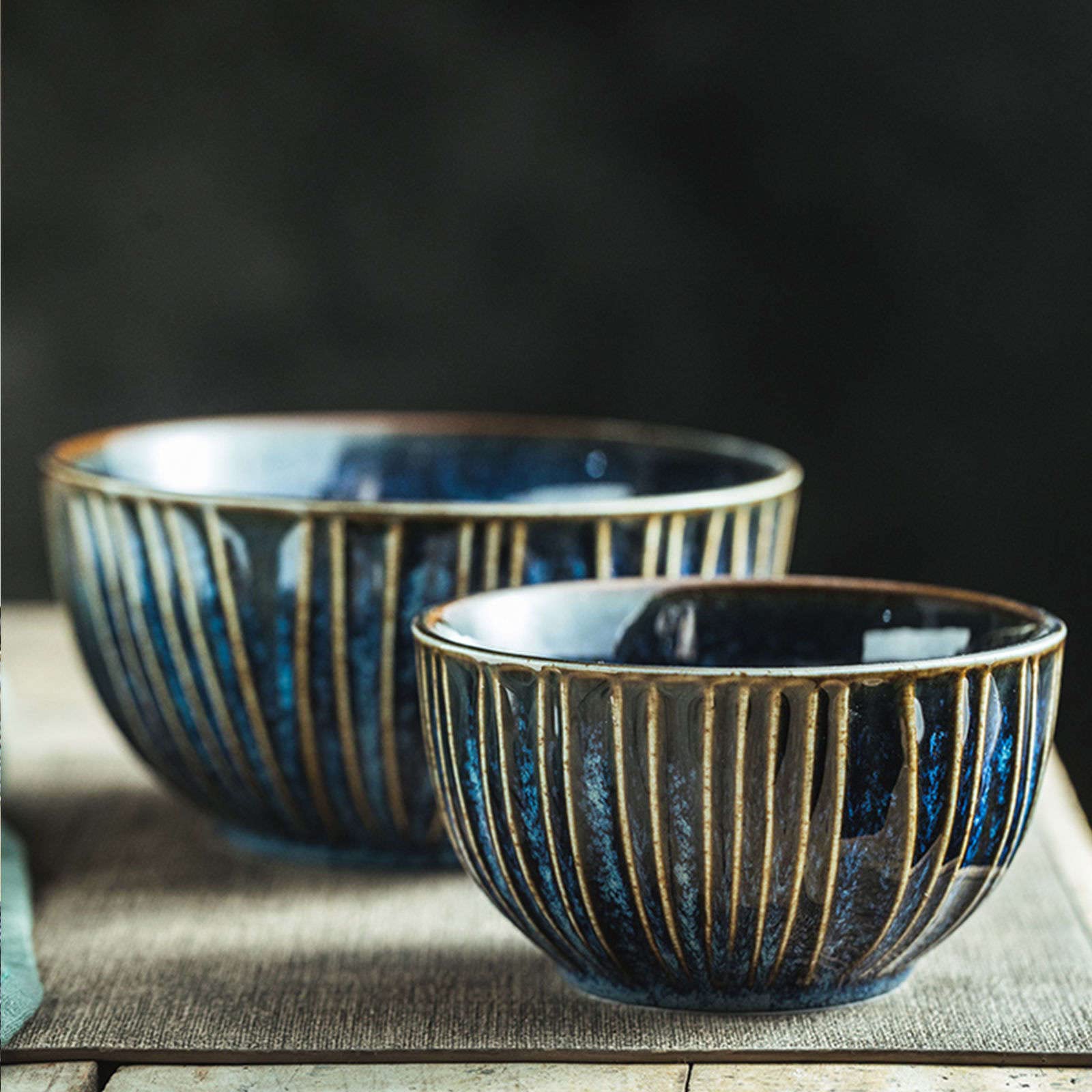 Duże ceramiczne miski do serwowania, zestaw 2 sztuk, niebieska miska na płatki śniadaniowe na śniadanie, mała głęboka miska sałatkowa do zupy, niebieska, 750 ml, 25 ml