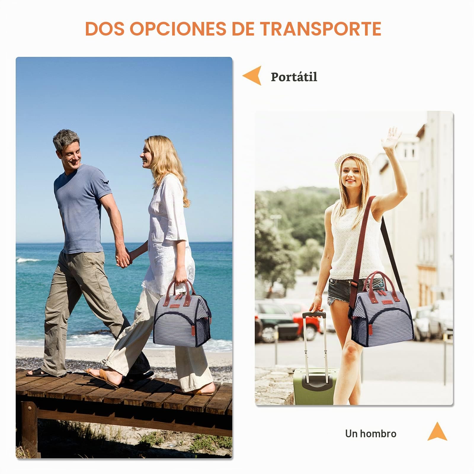 Bolsa Térmica Porta Alimentos, Porta de Comida Trabajo, Portatil Lunch Bag, Porta de Comida con Forro Plástico Aislamiento Térmico para Fiestas,Picnics,Cámping, Barbacoa-Rayas
