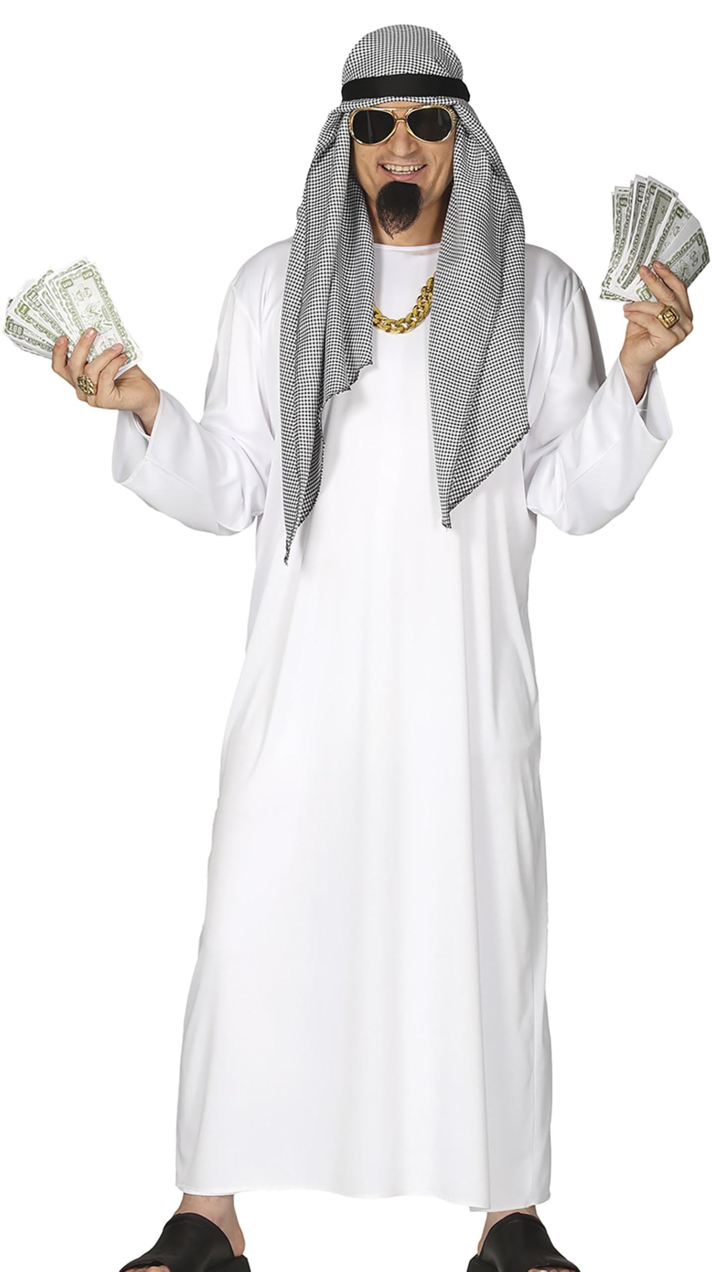 FIESTAS GUIRCA | Arabischer Scheich Kostüm für Erwachsene - Tunika, Kopftuch und Kopfband - Wüstenprinz und Scheich Kostüme für Halloween, Karneval und Kostümpartys - Herren - Weiß