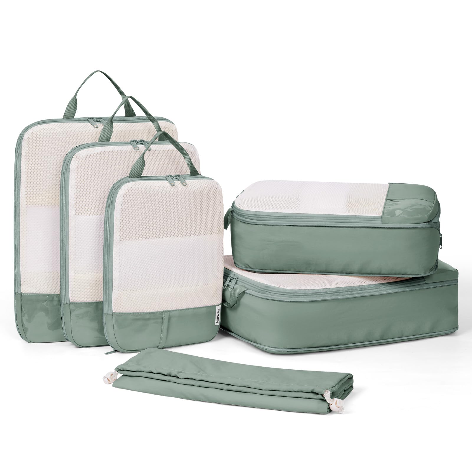 Narwey Set di 6 cubi a compressione per valigie, organizer per valigie, borse organizer per zaini, borse da viaggio, cubi per bagaglio a mano, casa, scarpe, borse essenziali da viaggio (verde)