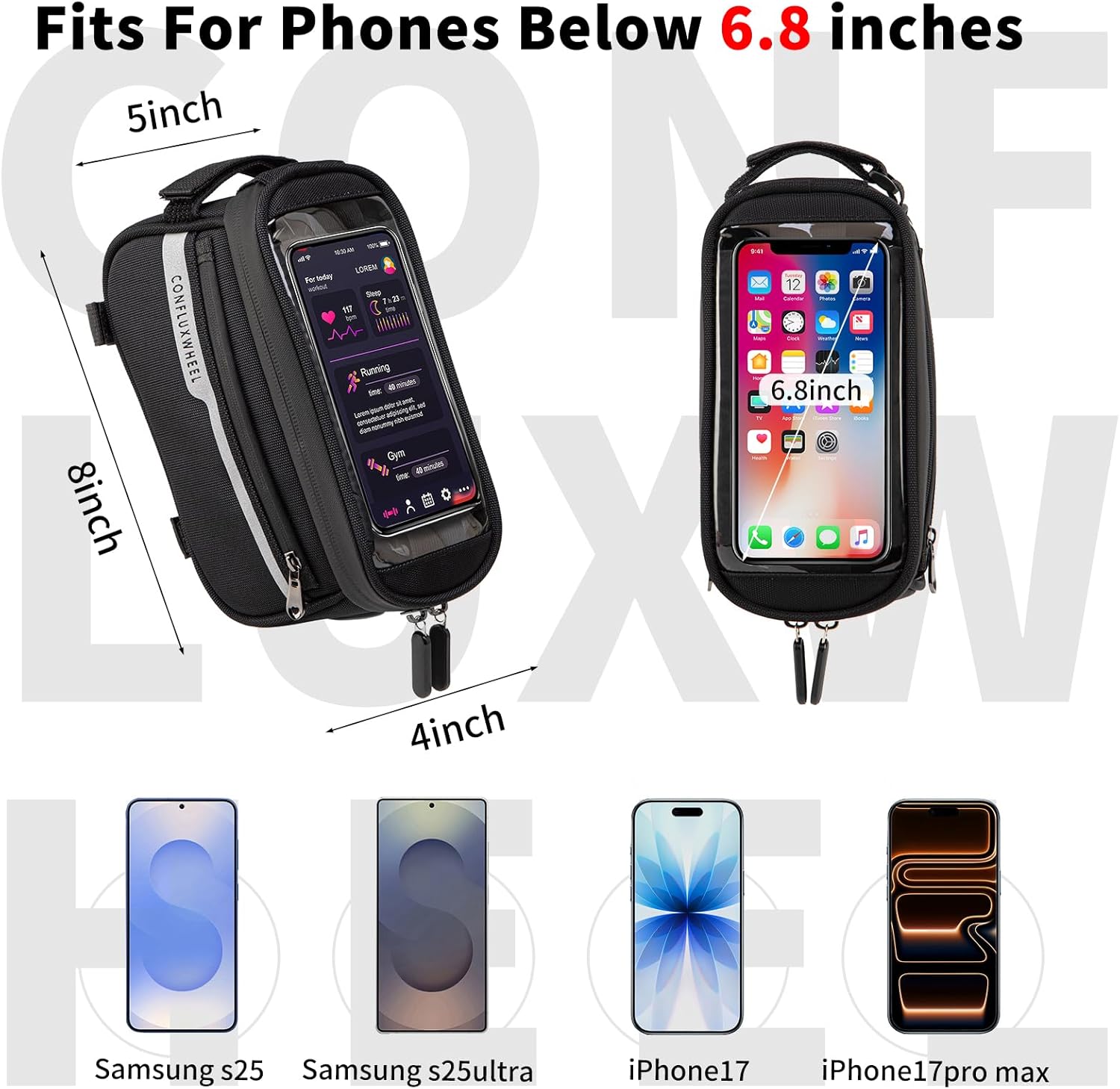 Bike/Bicycle Frame Bag, Waterproof Bike Top Tube Bag, Compatible with Phones Up to 6.8 Inches