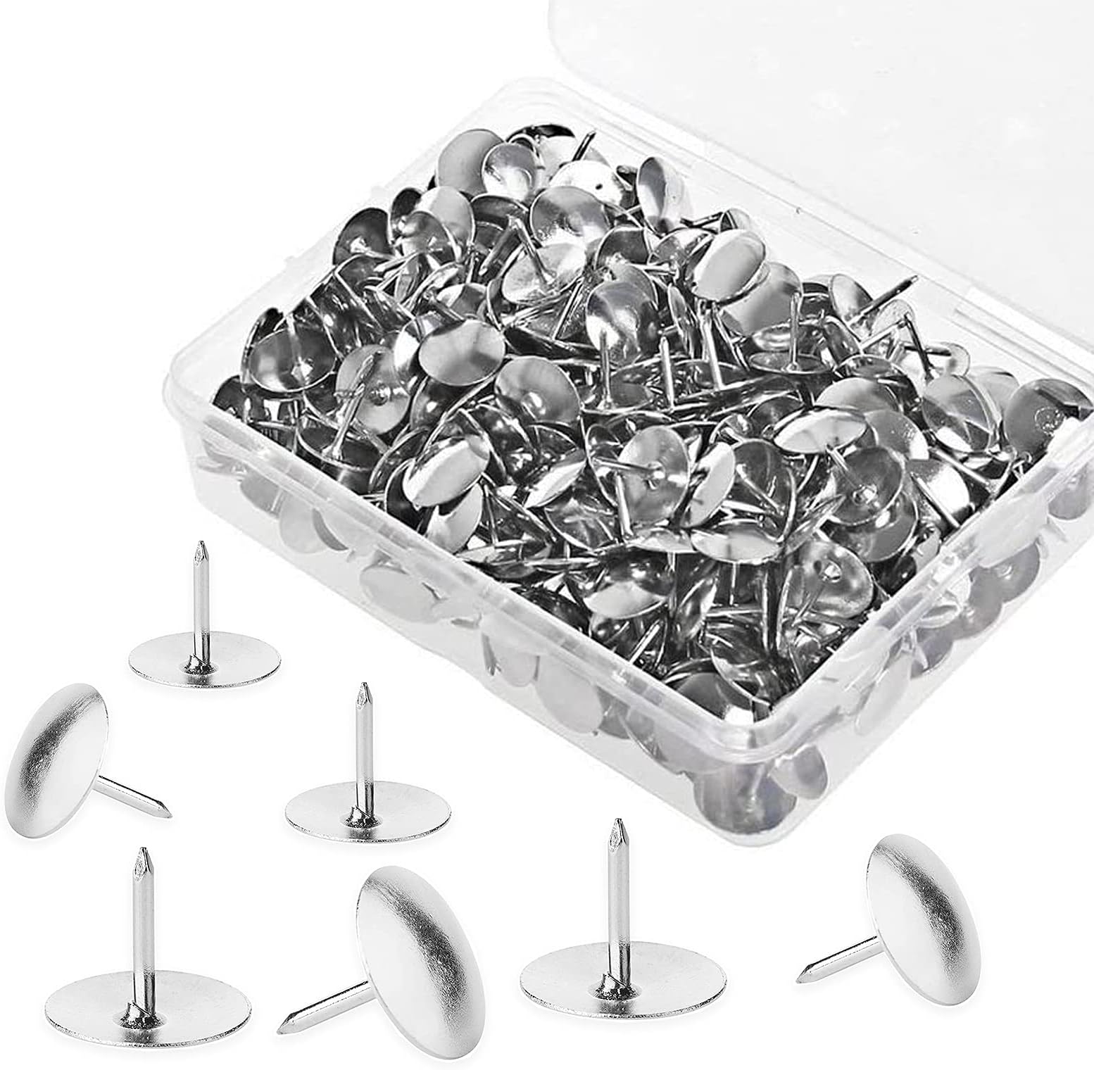 Nickel Drawing Pins,Map Tacks,500 pcs Round Pushpins ,9.5mm Silver Push Pins Iron Thumb Tacks Head Nail Pin Doornail,for Maps, Marking, Pin Board, Teaching, DIY Metal Thumb pin