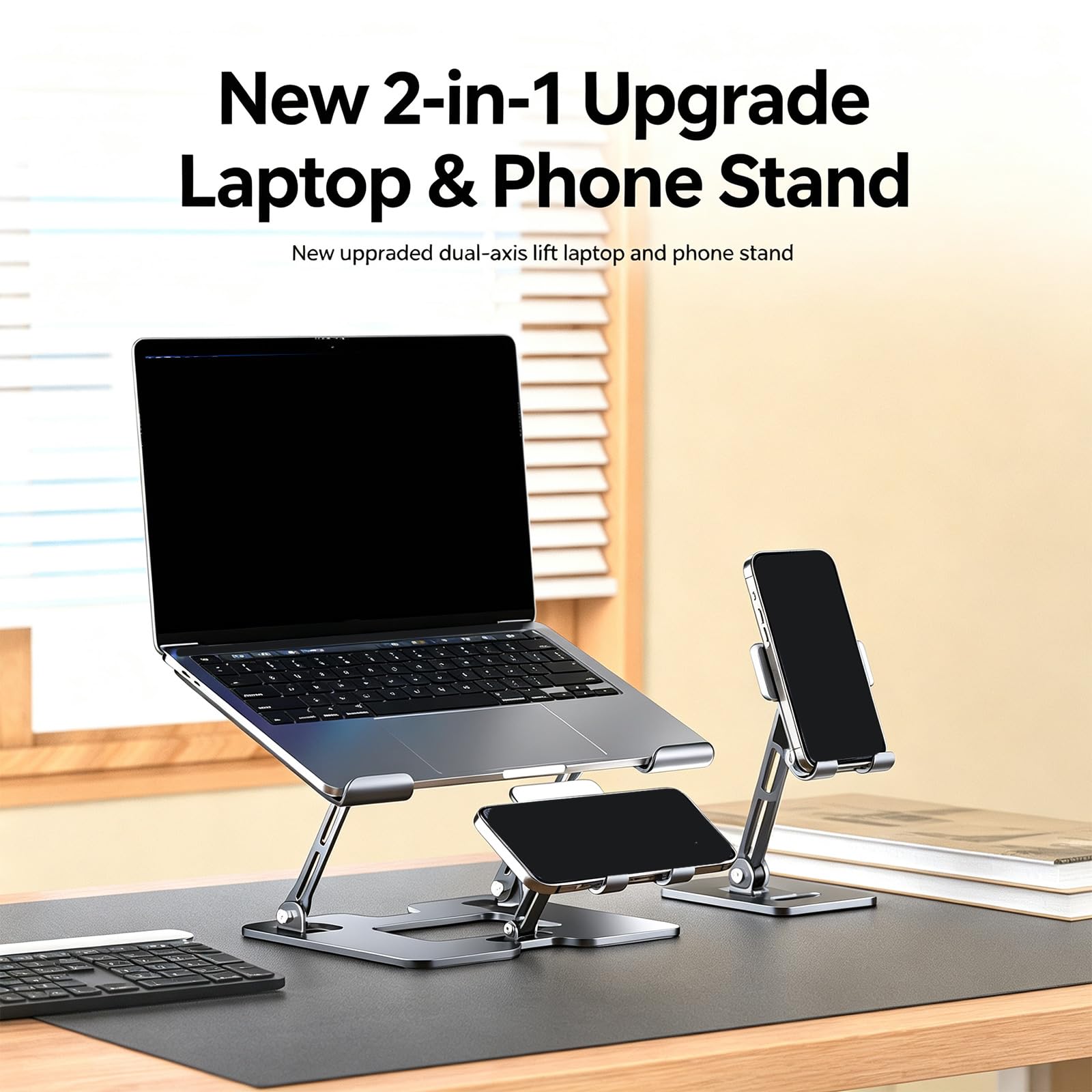 Grip Pad Supporto di raffreddamento per laptop con supporto per telefono, pieghevole regolabile per scrivania di casa Studio Supporto di raffreddamento per laptop regolabile Supporto per