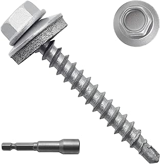 250pcs #10 x 1-1/2" Galvanized Hex Head Self-Drilling Metal Roofing Screws, EPDM Washer, No Paint, Sheet Metal Roof Screw with Hex Driver Bit