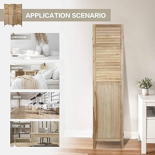 Miniatura 4 de ECOMEX Divisor de habitación de 4 paneles totalmente ensamblado, separadores de madera de 5.6 pies y pantallas plegables de privacidad, separadores