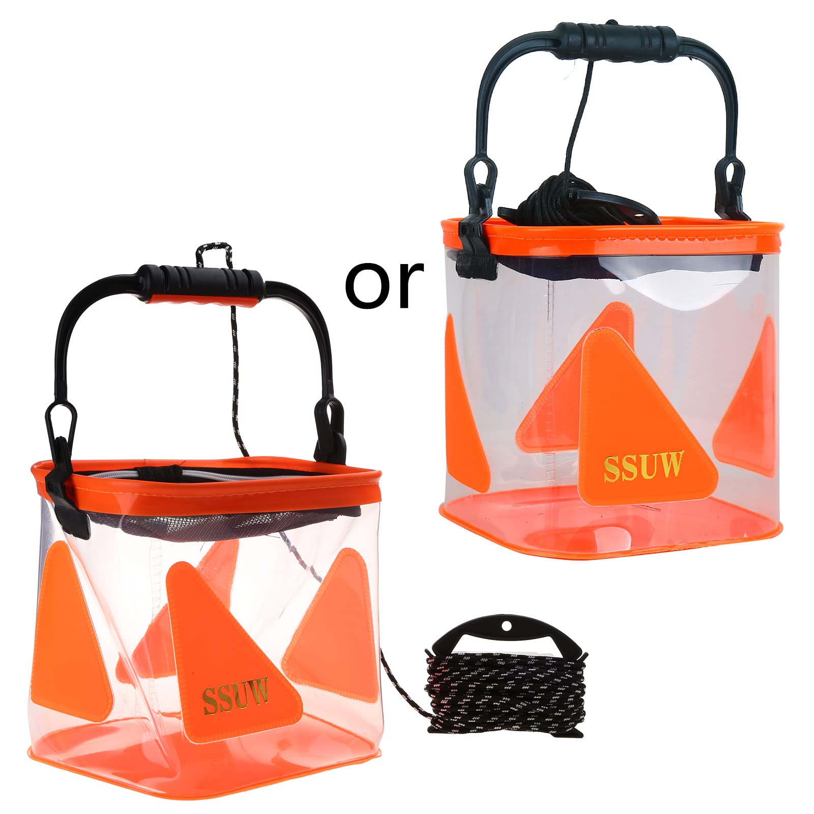 Shinycome Portable Camping Fishing Bucket Fish Live Bait Water Container Collapsible Transparent Fishing Bucket Easy to Use Portable Fishing Bag for Travel Camping