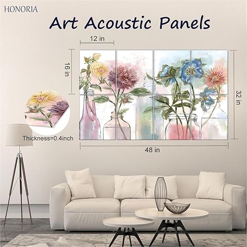 Miniatura 3 de HONORIA Paquete de 8 paneles acústicos artísticos de 48 x 32 pulgadas, paneles de pared autoadhesivos insonorizados, paneles de pared acústicos