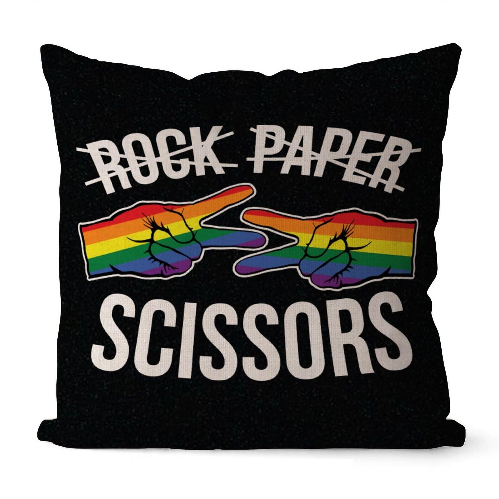 Yelolyio Black Lgbt Pride Decorative Throw Pillow Covers 16 X16 Inches, Cotton Linen Rock Paper Scissors Lesbian Rainbow Cushion Covers Pillow Case For Sofa Car Bedroom 16 X16 Inches