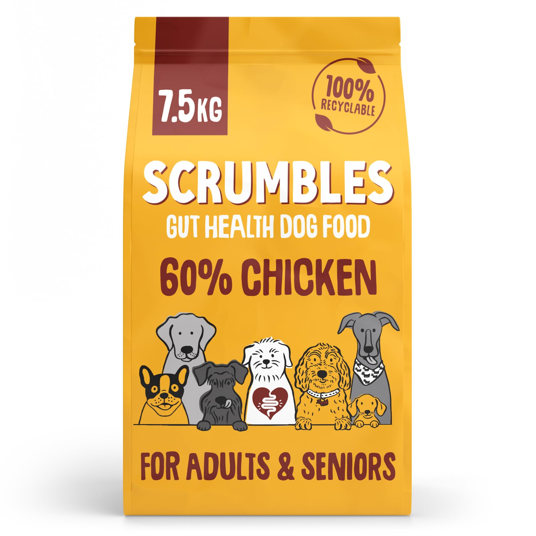 Scrumbles Natural Dry Dog Food, Gluten Free Recipe With Fresh Chicken, For Adults And Senior Breeds, 7.5Kg Bag
