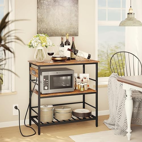 Miniatura 6 de IBUYKE Isla de cocina con almacenamiento, estante para panaderos con toma de corriente, soporte para microondas con encimera grande, carrito de