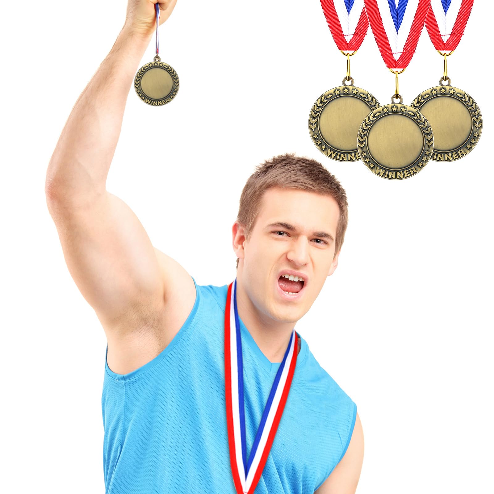 Kigeli 100 Stück Blanko-Auszeichnungsmedaillen mit Halsbändern, Gewinnerteilnahme-Medaille, Auszeichnungen, zum Selbermachen, 1. Platz, Cheer, Teilnahme, Sport-Trophäe, Metall, Team-Preis, Geschenk