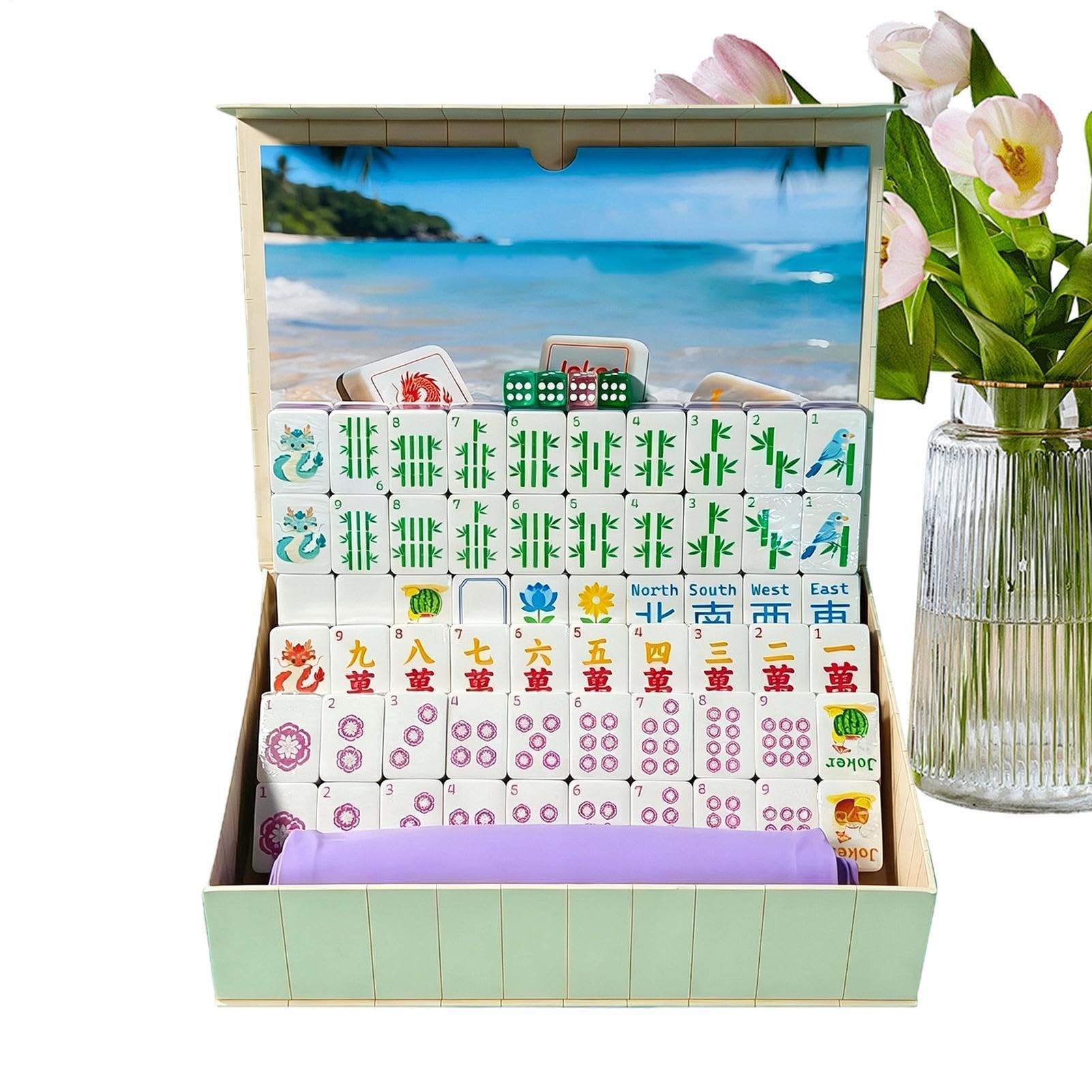 Basenowy zestaw płytek mahjonga Pływające interaktywne karty do gry | Amerykański Zestaw Mahjong Do Przyjęć Domowych, Spotkań, Plaży, Wakacji, Podróży, Ogrodu Oraz Na Świeżym