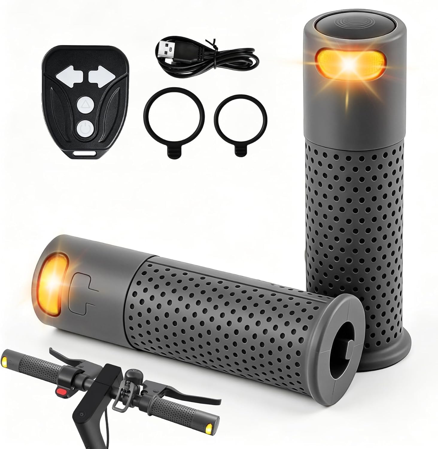 E Scooter Freccia con Maniglia, Indicatore LED per Manubrio, Manopole Ricaricabili USB per Xiaomi M365/Pro 2/Mi3/Ninebot Max G30/G30D, Impugnature Morbide per 16-22,5 mm, Componenti per Scooter,Grigio