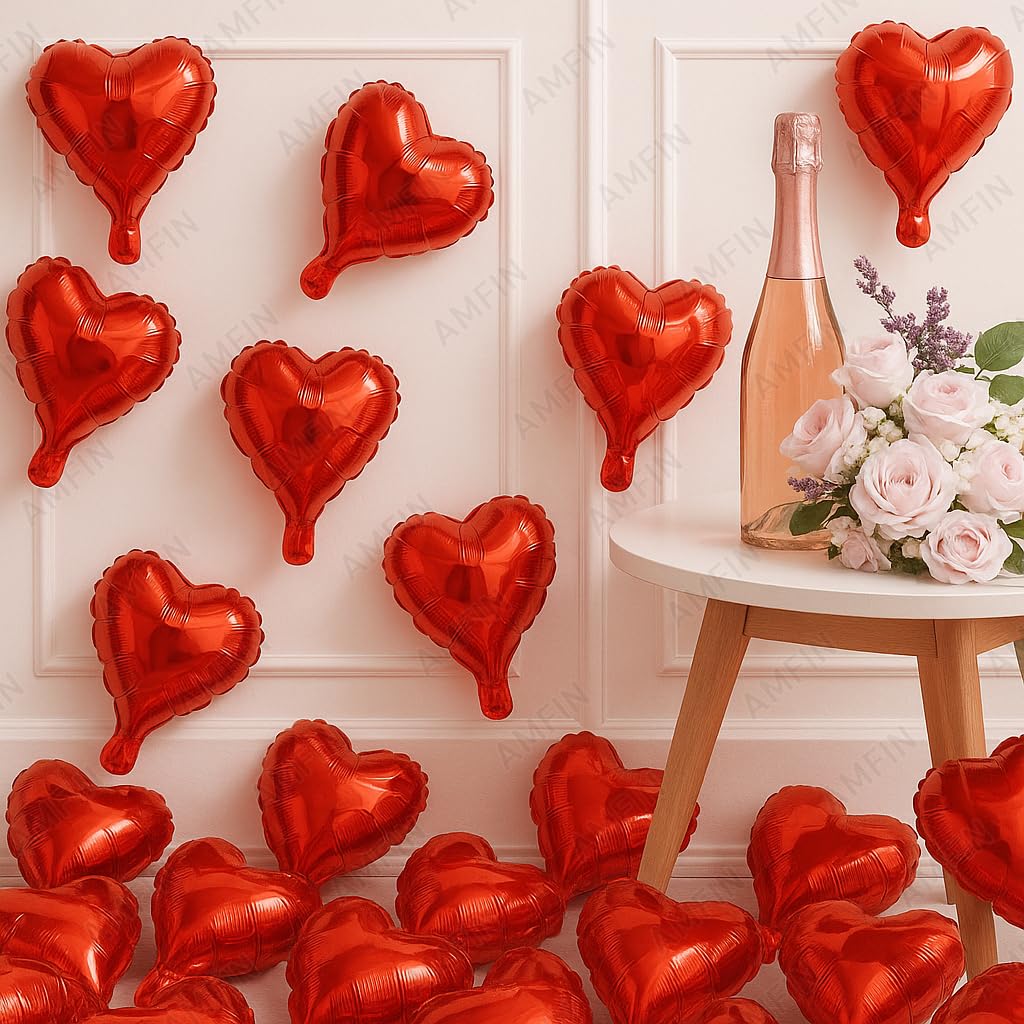 AMFIN (Pack of 10) 9 Inch Heart Shape Foil Balloons - Red-image-35