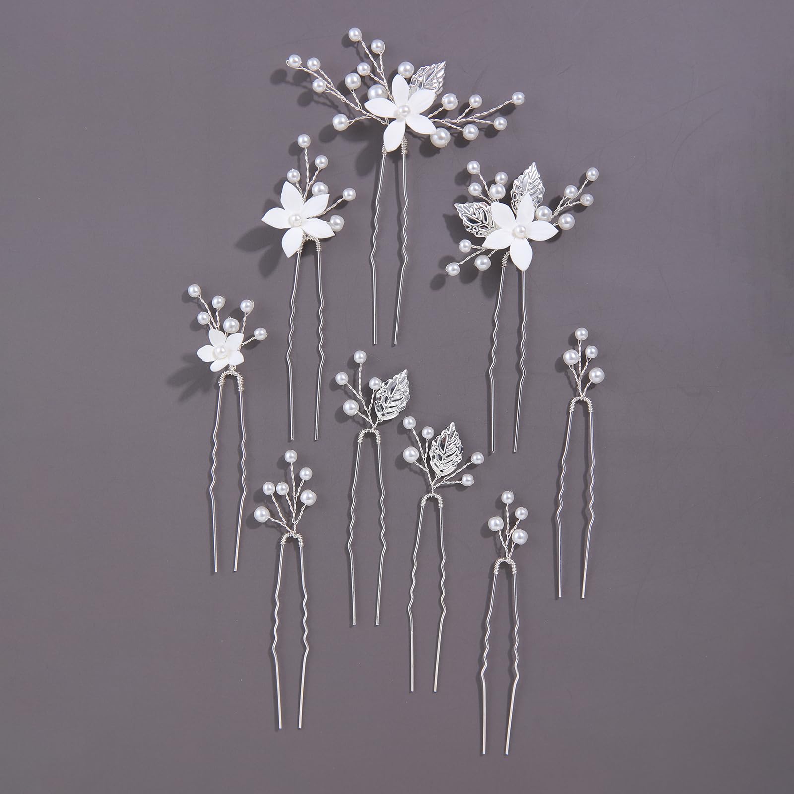 Handmade Pearl Bridal Wedding Hair Pins 9Pcs White Flower Pearls Clips Bridal Hair Accessories for Women Brides and Bridesmaid