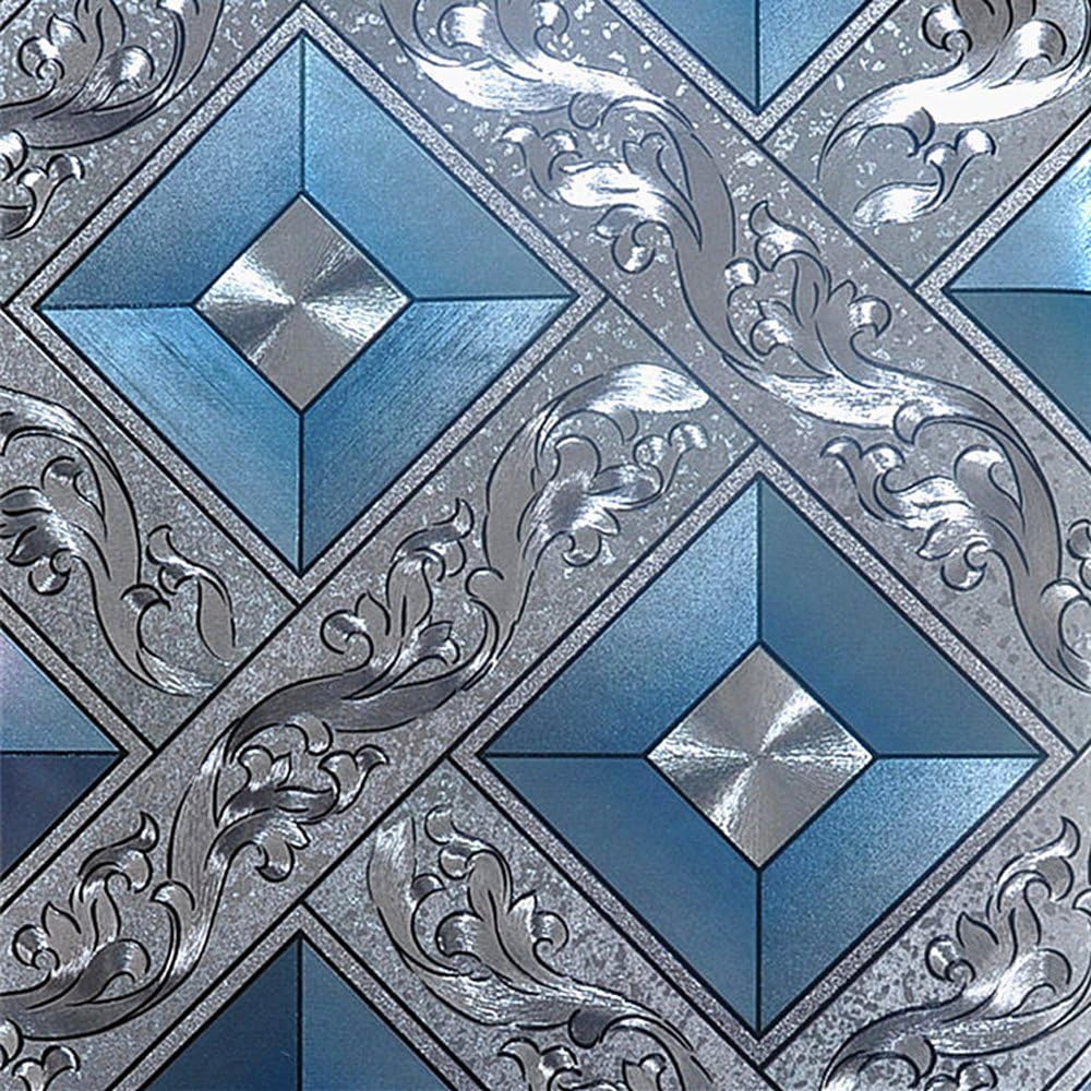 HimYKEA Modern Silver Foil Lattice Linger Mosaic Background Flicker Wall Paper Roll/Hotel Ceiling/Home Decorative Wallpaper Roll Silver Blue Colour 1.73'W x 32.8'L