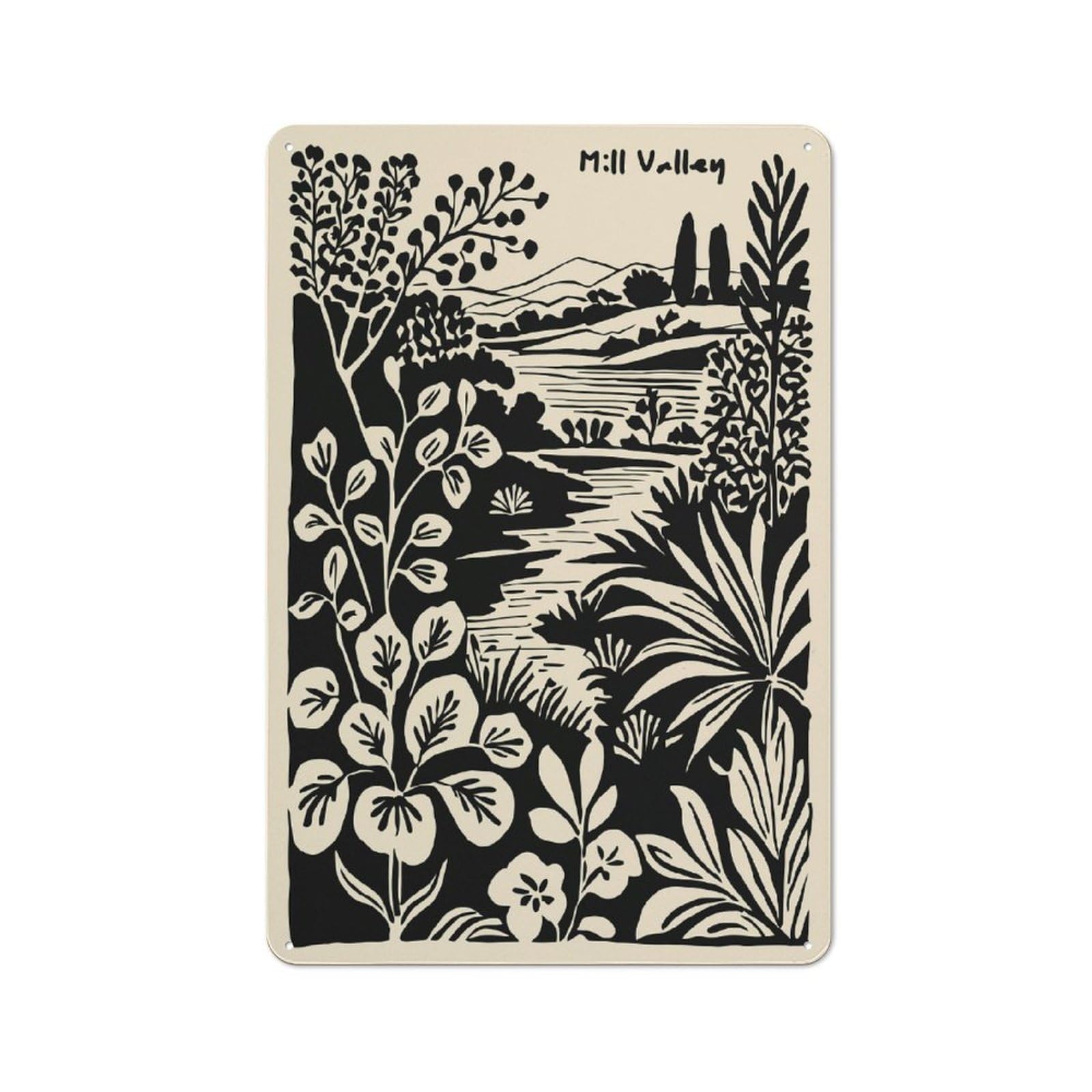 Vintage Metal Sign with Mill Valley Landscape Illustration Design 30x20cm, Retro Room Wall Plaque for Home, Shop, Pub Or Studio Wall