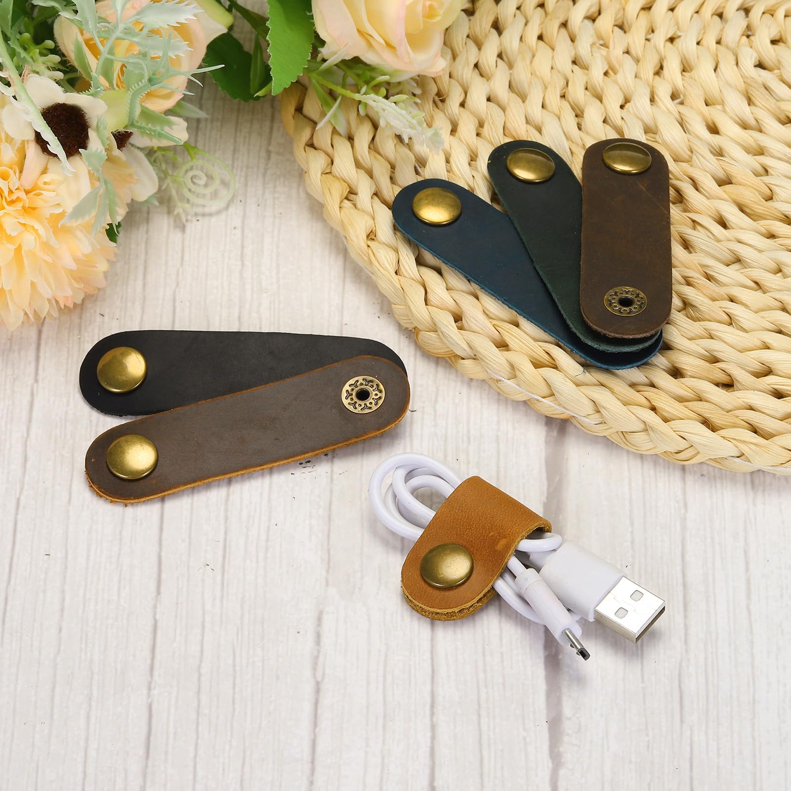 PATIKIL 10 Fascette Fermacavi In Pelle Blu 8x2cm - Organizzatore Per Cavi USB, Fili E Auricolari A Strappo