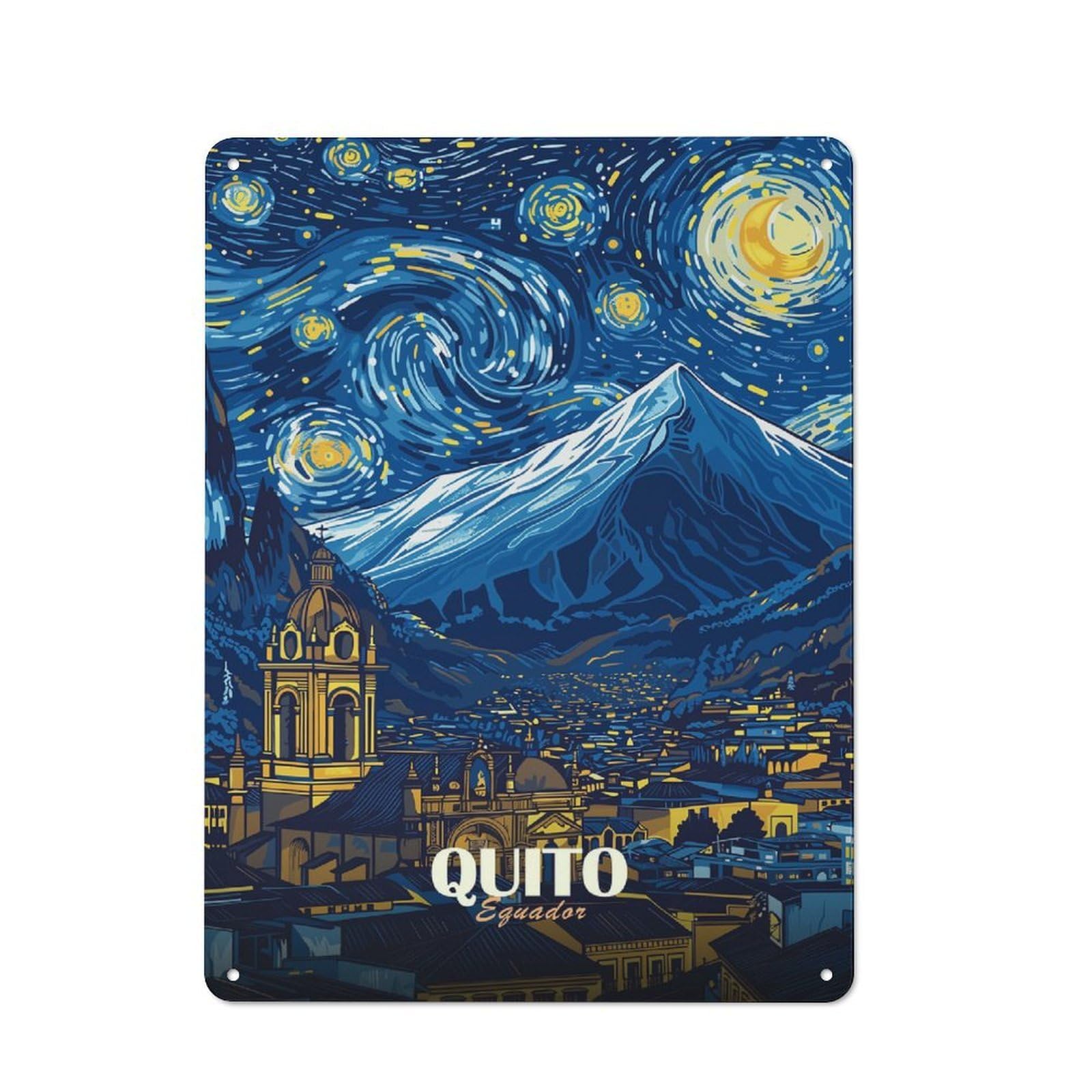 Junmoney Style-16 Quito, Ecuador Starry Night Cityscape Retro Metal Wall Decor 40X30cm, Retro Metal Sign For Garage, Hobby Room, Office Or Man Cave