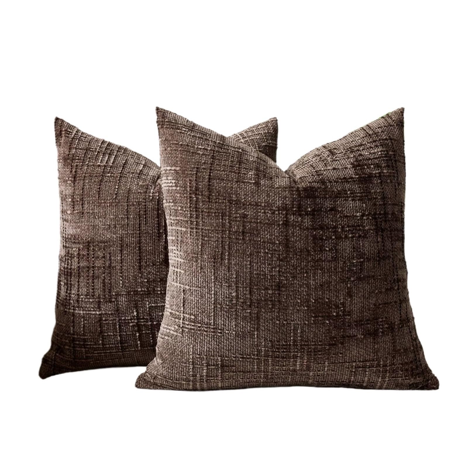 Set of 2 Decorative Linen Check Throw Pillow Covers Neutral Farmhouse Vintage Cushion Modern Boho(Coffee,450x450mm)
