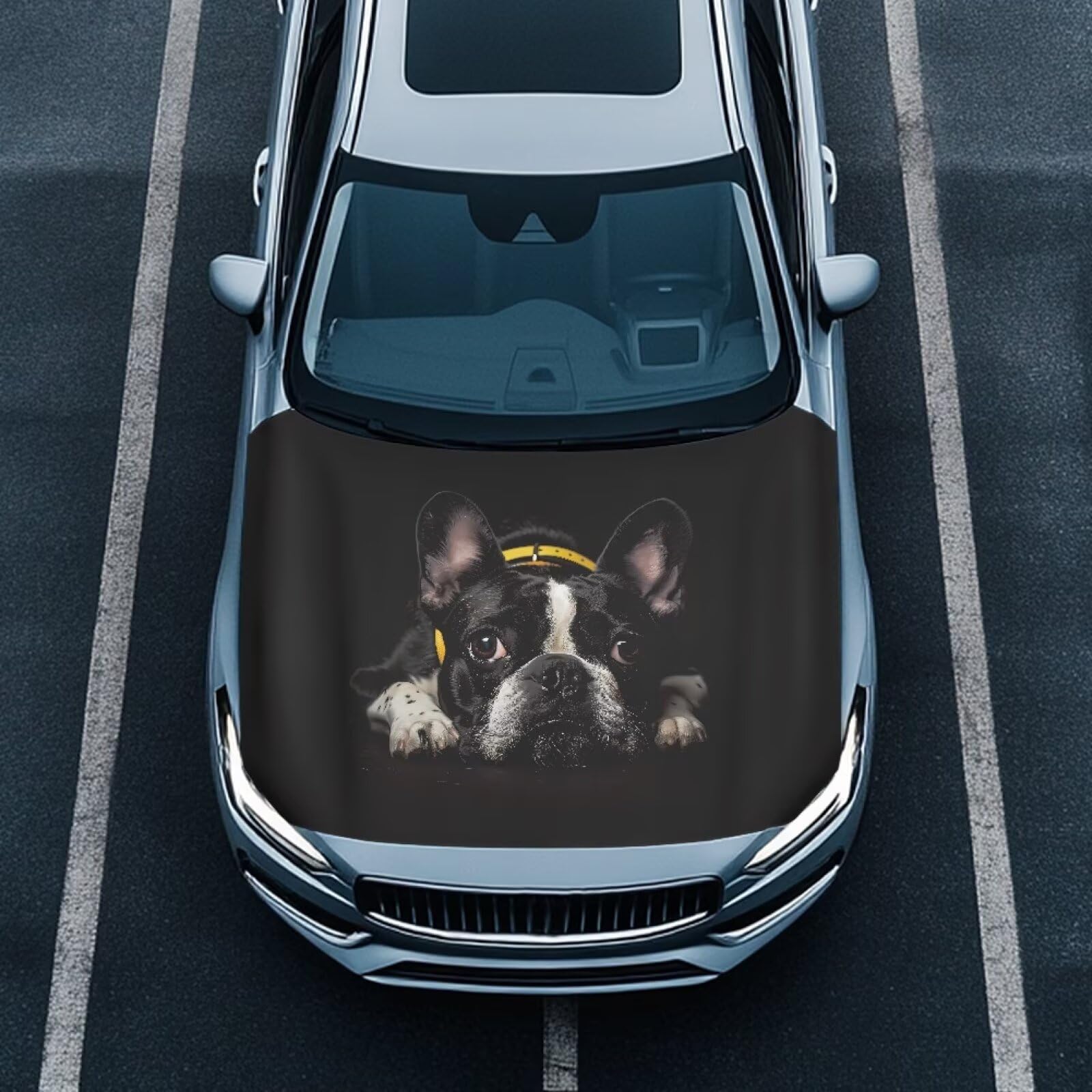 Car Hood Cover, 59×39 Inch Stretchable Car Hood Wrap Blankets Cute Dog Auto Outdoor Decorations Accessories for Compact SUV Sedans Trucks
