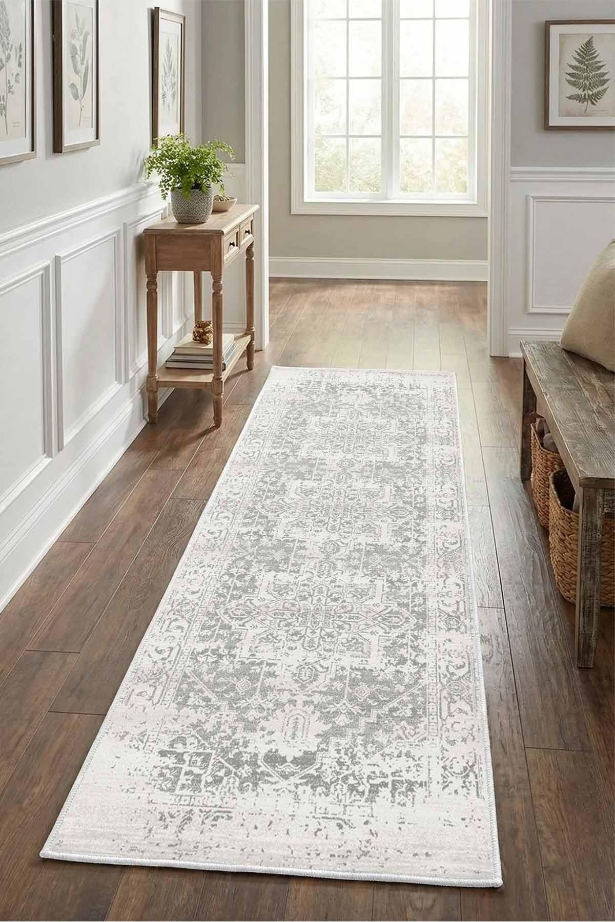 Monnhein Açık Gri Yolluk 1077 - Yıkanabilir, Kaymaz Taban, Dijital Baskılı, Leke Tutmaz, İnce Hav, Modern Koridor, Mutfak, Antre ve Salon için Dekoratif Yolluk