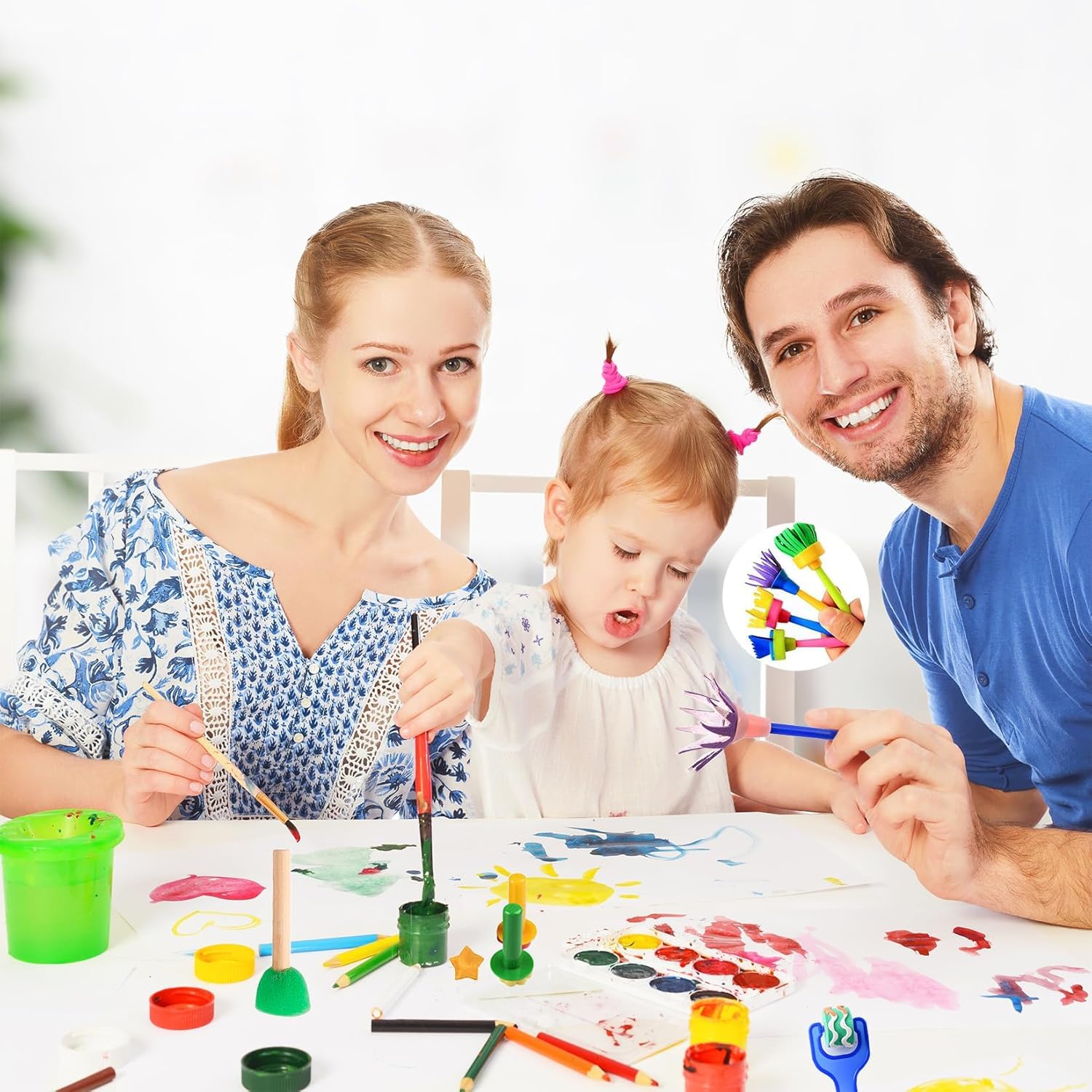 Alfven Éponge Brosses de Peinture Enfant, 24pcs Kit Peinture Enfant Pinceaux éponge pour Enfants kit d'apprentissage DIY