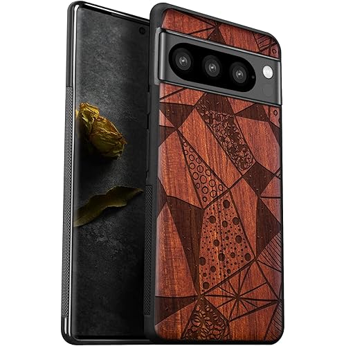Carveit Wood Case for Pixel 8 Pro Case [Natural Wood & Black Soft TPU] Shockproof Protective Unique Wooden Cover Compatible with Google Pixel 8 Pro (A Play of Patterns and Textures-Rosy)