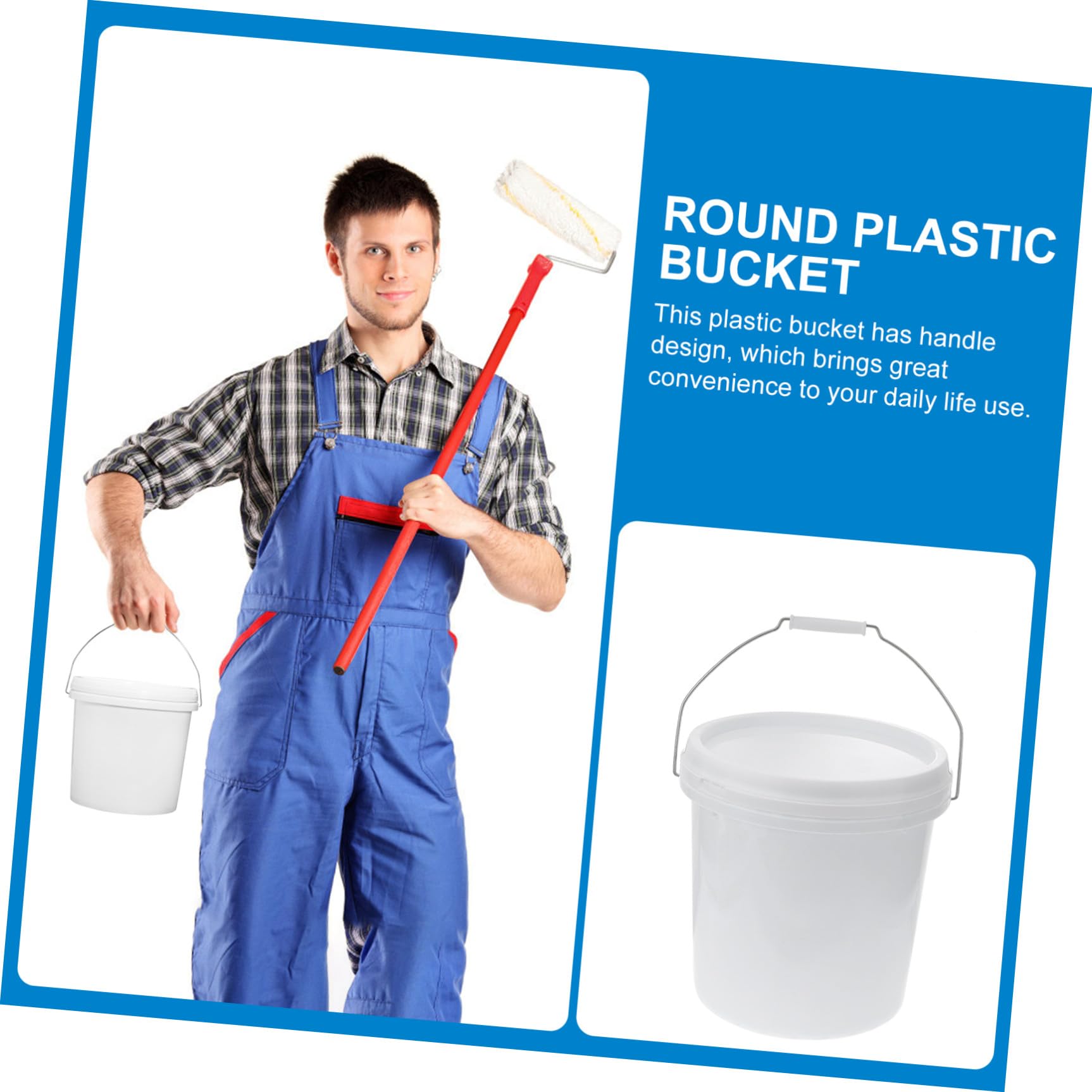 KOMBIUDA Seau Ménager pour Usage Domestique et Poignée Ergonomique et Peinture en Plastique Blanc 10l Couvercle Hermétique