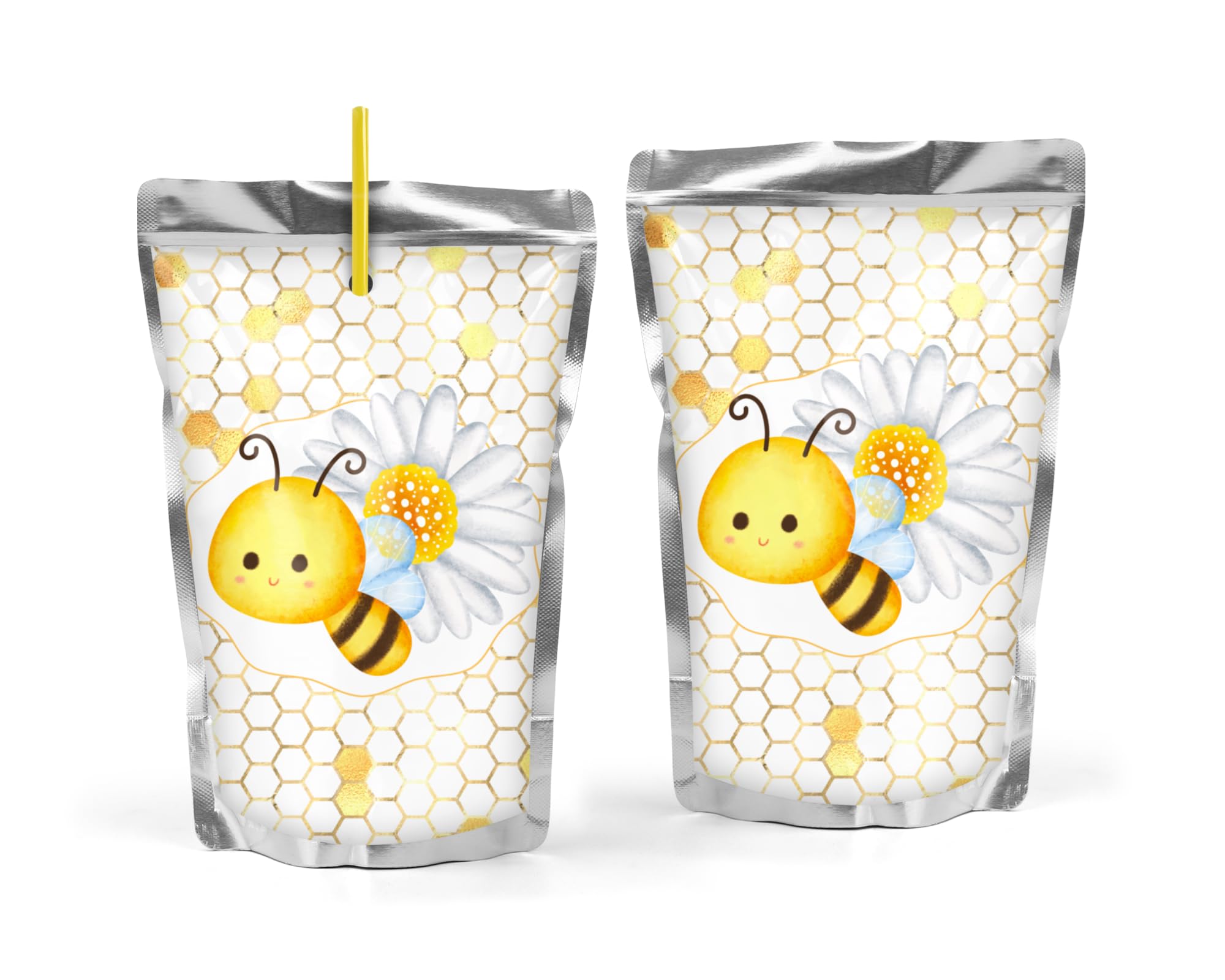 12 Yellow Honey bee Labels Sized to fit on Capri Juice Pouches for Birthday Party or Baby Shower Decorations and Favors