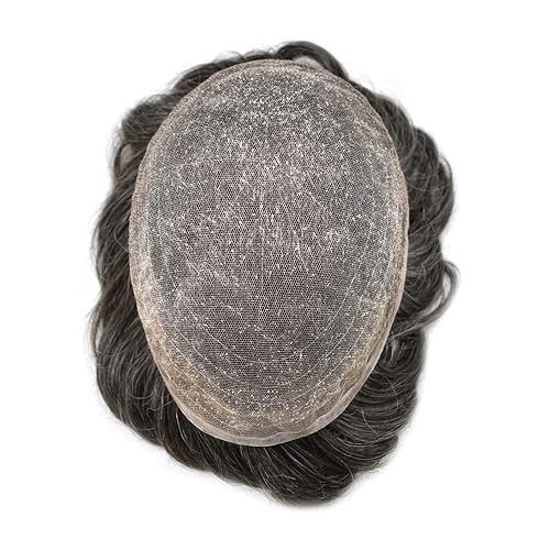 Miniatura 4 de Tupé para hombres, sistema de piezas de cabello completo suizo de encaje real, cabello humano real para hombre, postizo frontal blanqueado, nudo de