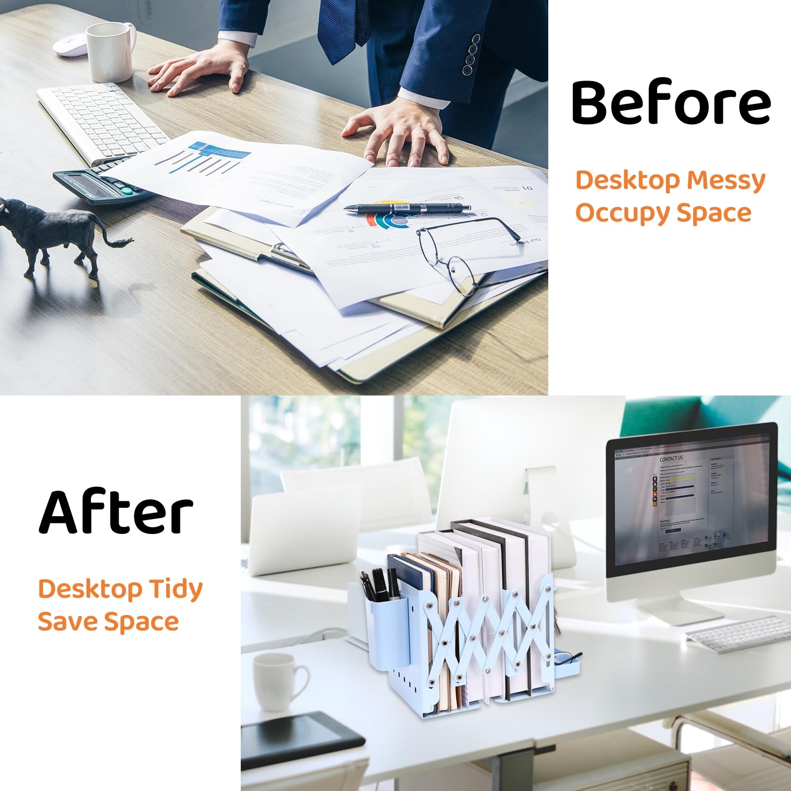 Book Organizer MEGREZ Adjustable Metal Bookends - Expandable Book ...