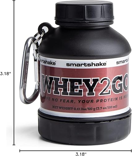 Miniatura 6 de Smartshake Whey2Go - Recipiente de almacenamiento de proteína negra en polvo de 1.76 oz, embudo de botella agitadora sin BPA para proteína de suero