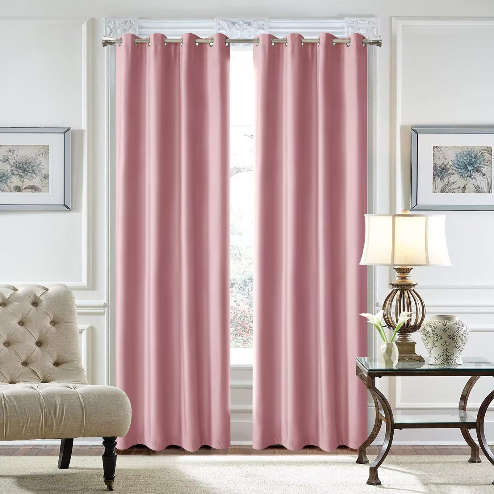 SSWH Blackout Curtains for Bedroom, Thermal Insulated Eyelet Curtains, Solid Colour Window Drapes for Living Room Privacy Protection(Size:84" W x 84" L(2 Panels),Color:Pink)