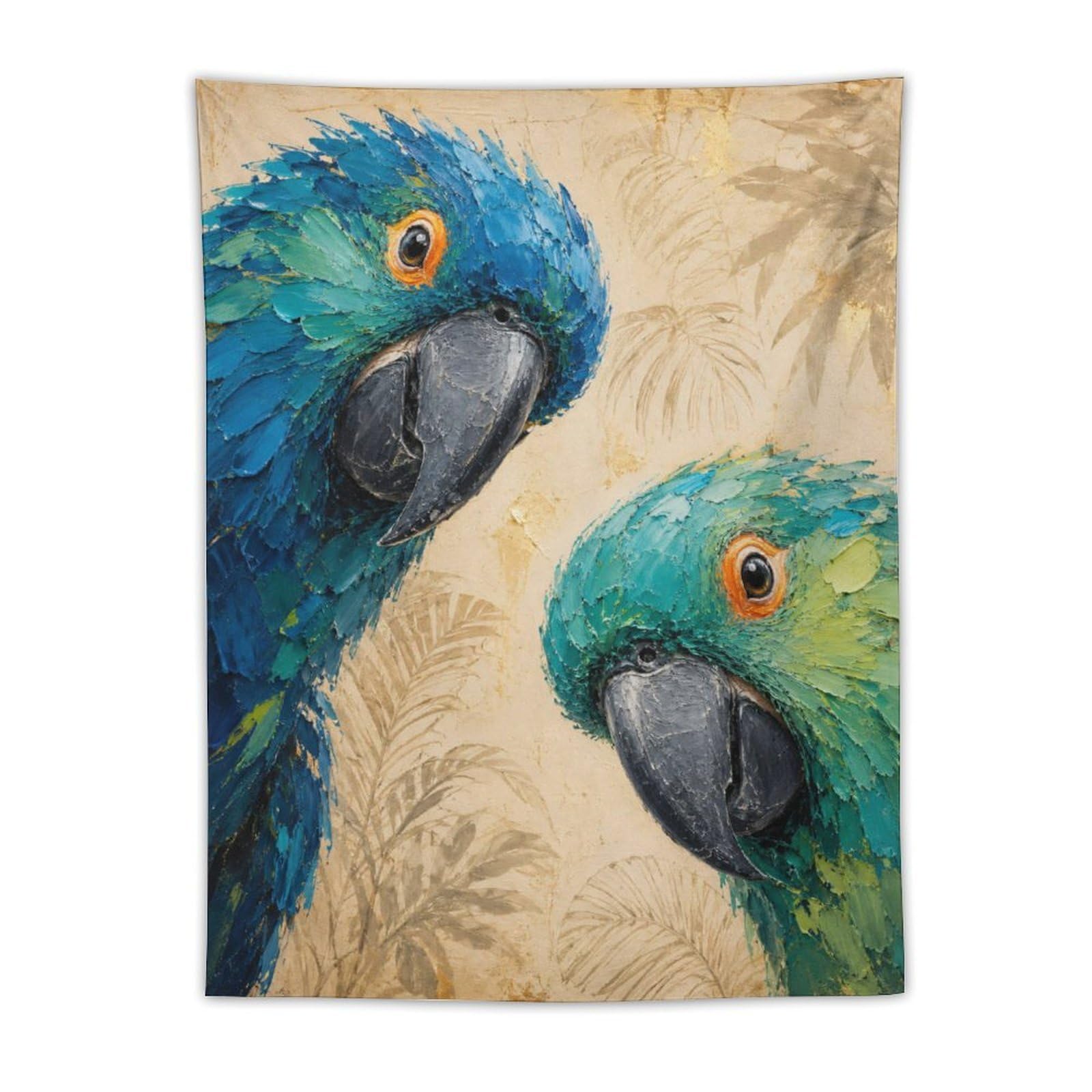 H3B8U2Y5 Tropical Blue Parrots Wall Tapestry, Detailed Illustration Style