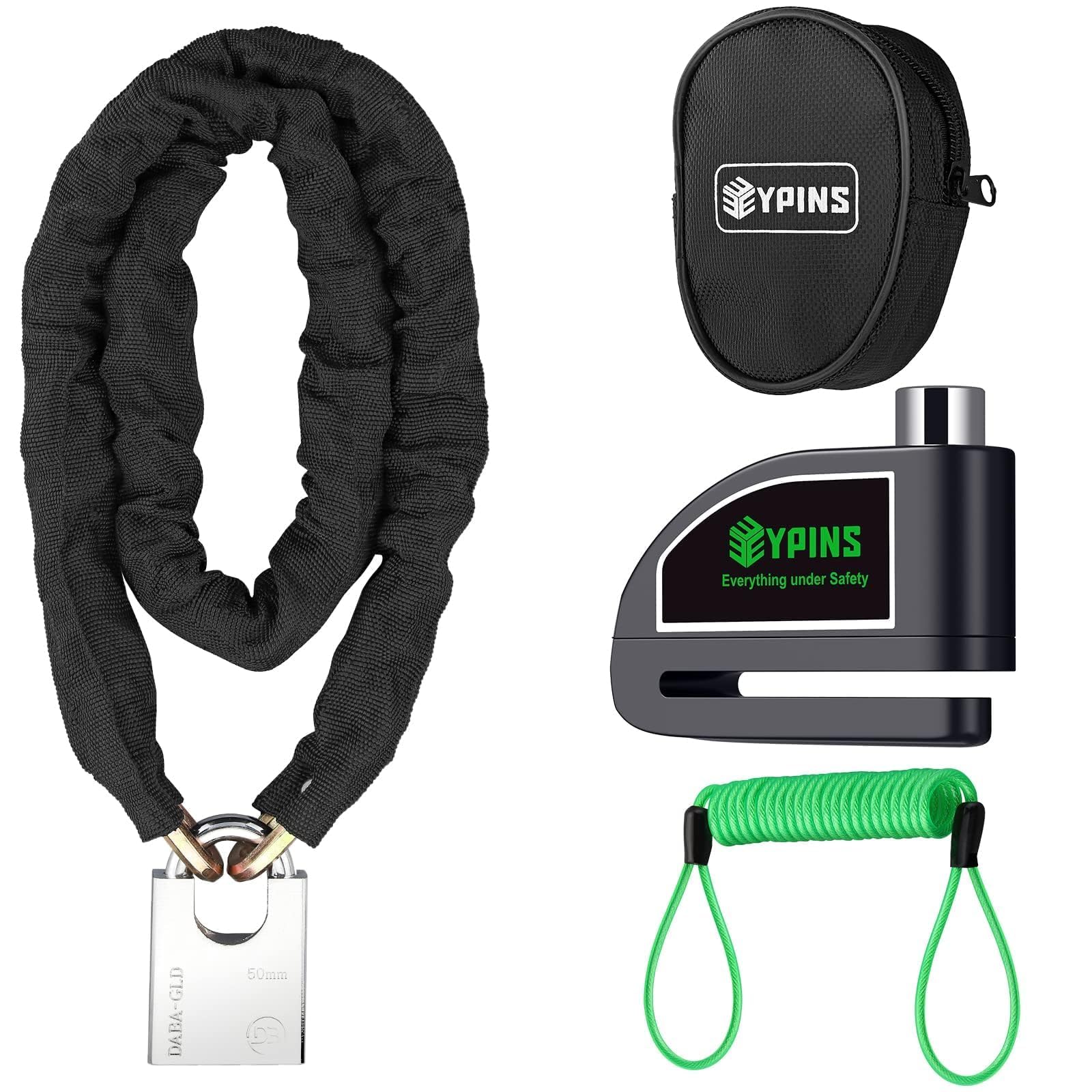 EYPINS Motorcycle Alarm Lock, 110dB Anti-Theft Bike Disc Lock with 1.2m Steel Chain, Waterproof & Shockproof for Scooter/Bicycle