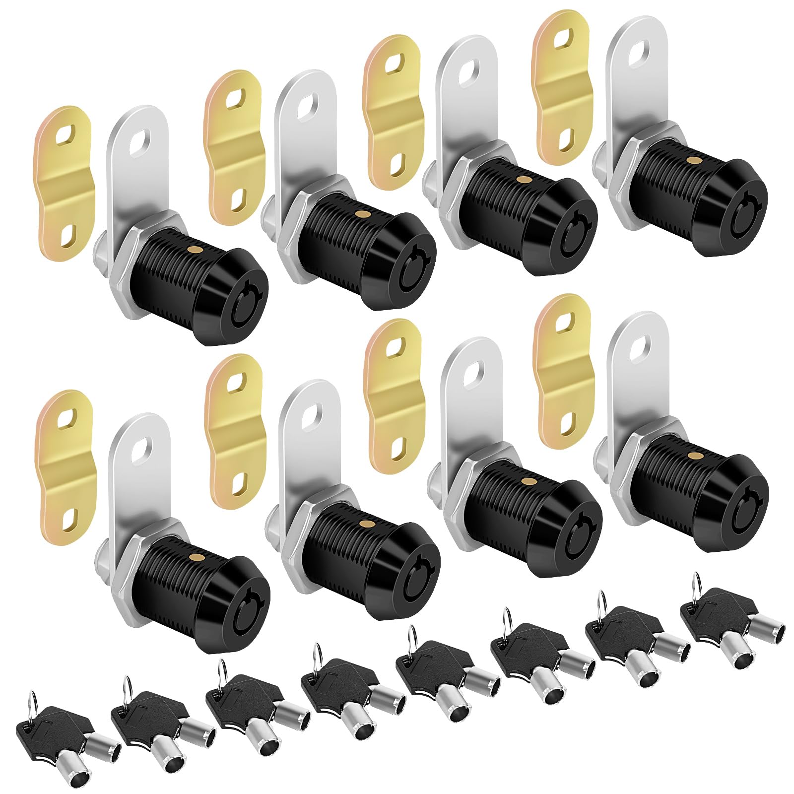 Cam Locks RV Storage Lock Keyed Alike Black Finish,8 Pack 7/8" Cylinder for RV Compartment, Toolbox Trailer Replacement Set with 16 Keys(8, Black 7/8 Inch)