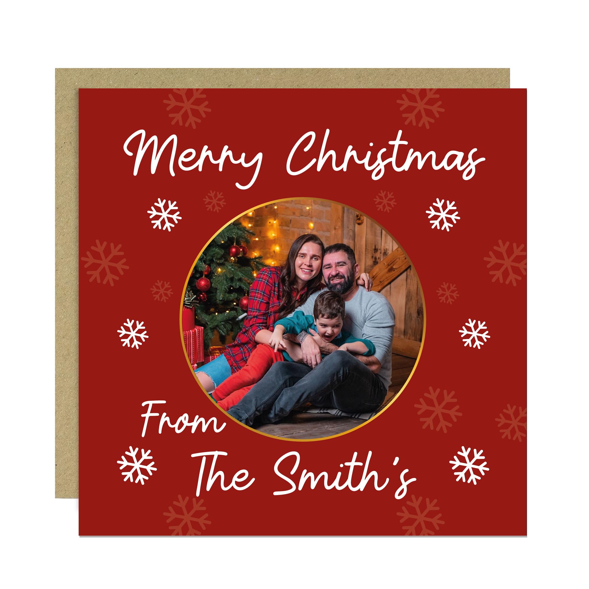 RED OCEAN Personalised Christmas Card For Family and Friends With Kraft Envelope Photo Merry Christmas Card From Any Surname Family