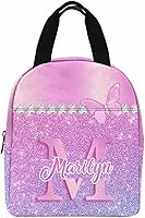 Vista 6 de InterestPrint Lonchera personalizada con nombre para niños, hielera de mariposa con purpurina personalizada, bolsa de almuerzo reutilizable
