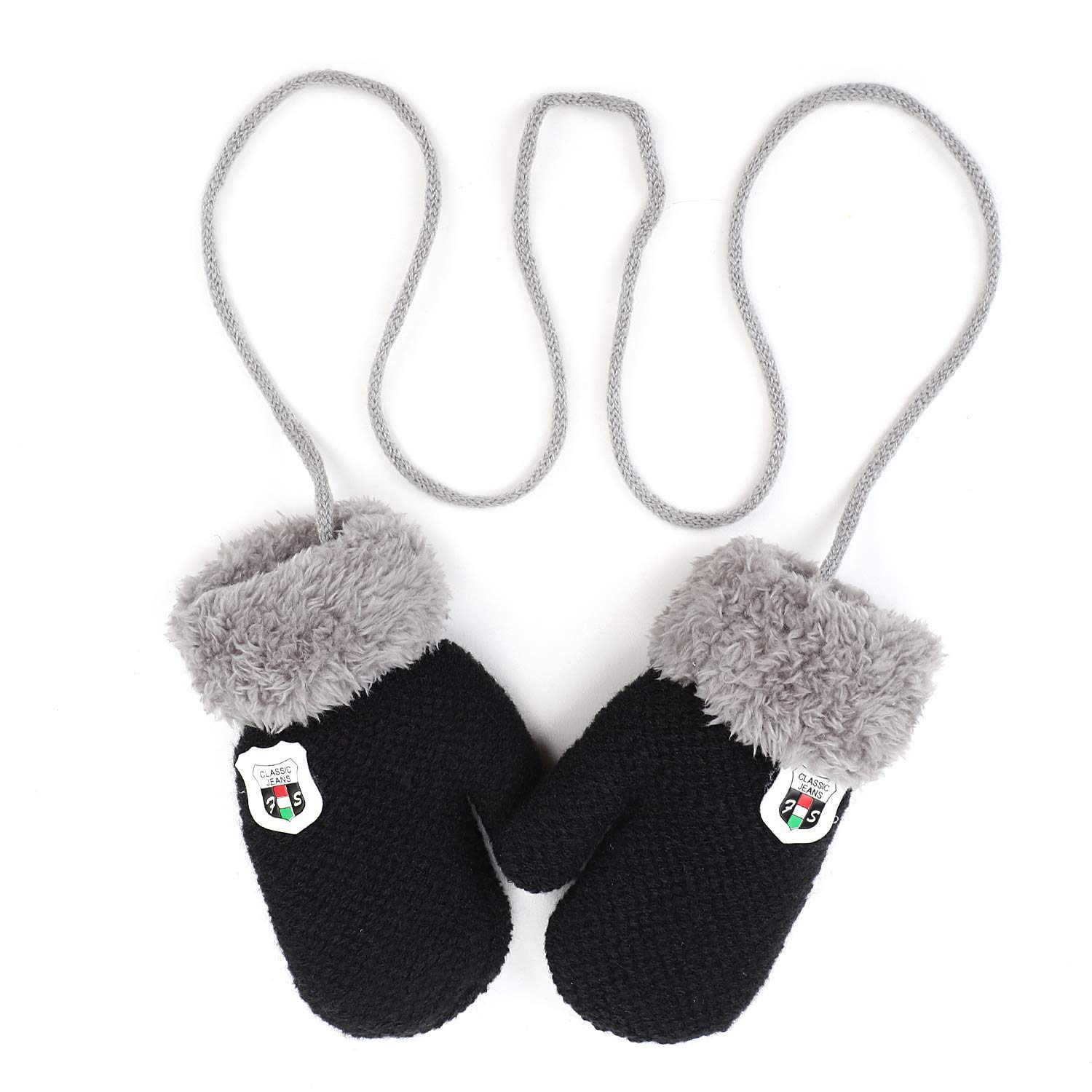 IBLUELOVER Moufles Enfant Bébé Filles Garçons Gants Hiver Gant de Ski Gants en Tricot Gloves Couleur Pure Gants Chauds Doublure Polaire Gants avec la Corde Tour du Cou Cadeau Noël 0-2 Ans