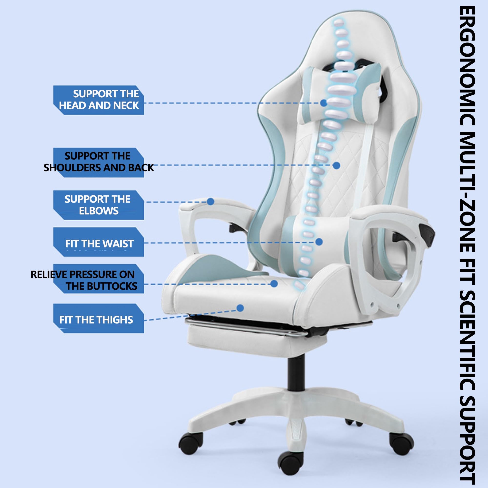 Ergonomiczne krzesło biurowe do gier, komputer domowy, krzesło bujane, obrotowe, regulowane podłokietniki, podparcie lędźwiowe, do domu, biura, nauki, pracy, do salonu, sypialni, hotelu