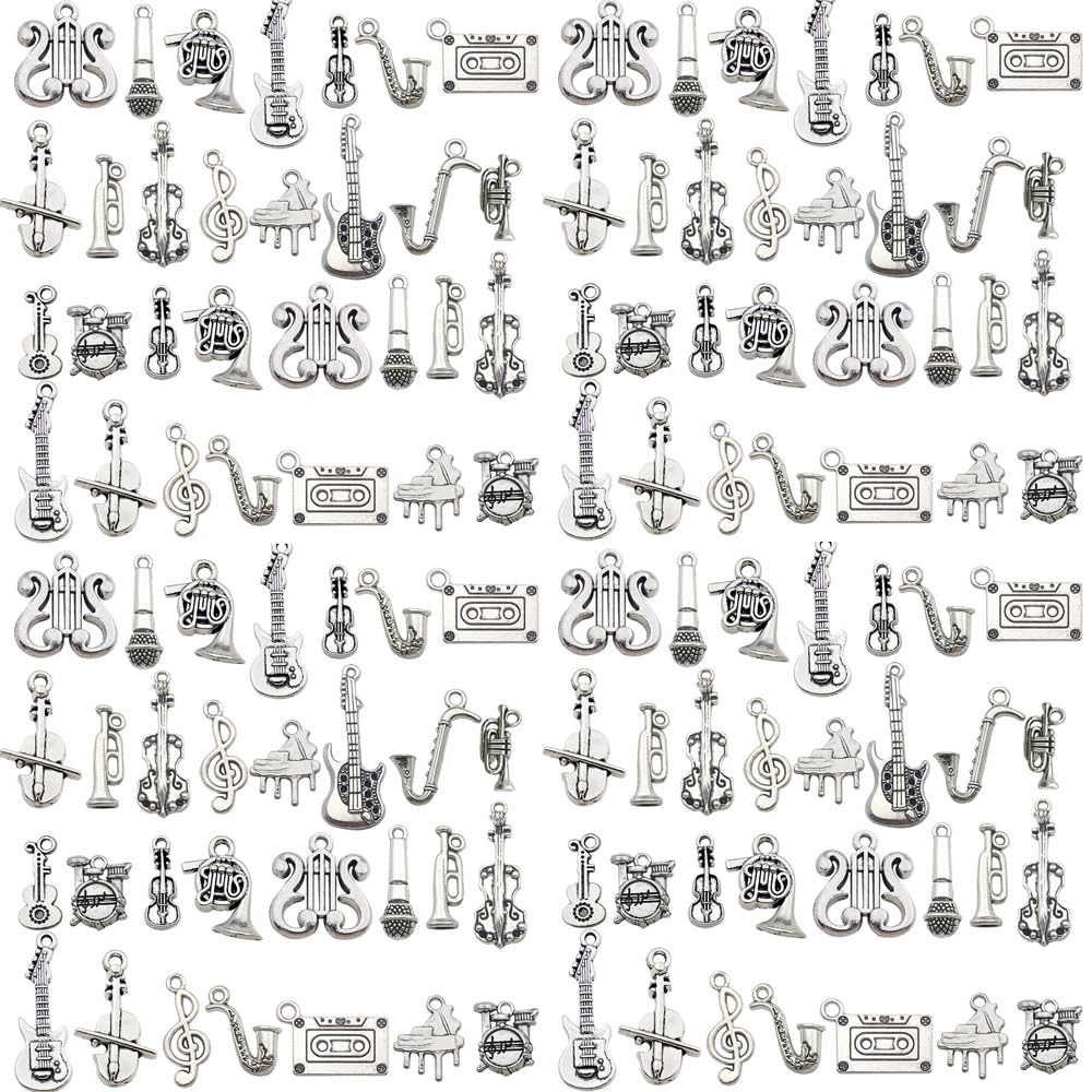 Youdiyla 51pcs Alloy Ancient Silver Music Instrument Set Series Pendant Jewelry Making DIY Keychain Earrings Pendant Various Design Charms for Jewelry Making Bracelets Necklace (SN78)