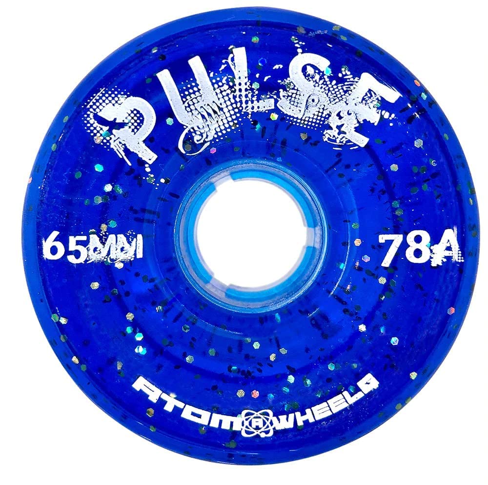 Atom Skates Pulse Outdoor Quad Roller Wheels (Hardness 78A, 65mm x 37mm, Blue Glitter, Set of 8) — image 1